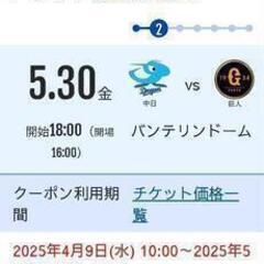 お話中【通路側1枚】5月30日(金)中日VS巨人内野Ａおとな ３...