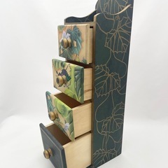木製の小物入れ引出し ハンドメイド トールペイントの画像