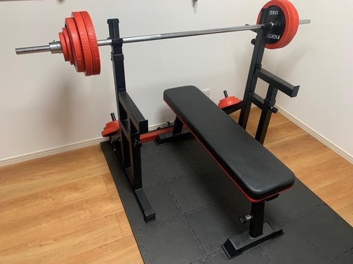 20-60代 人気ファッションブランド 値下げ！スクワットパッド追加！ベンチプレスセット90kg美品 ウエイトトレーニング