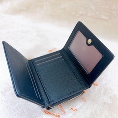 【未使用】レディース サイフ ブラック PUレザー ミニ財布 撥水性 耐久性 三つ折り財布の画像