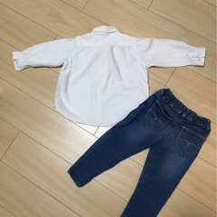 白長袖シャツとデニムパンツセット 100cmの画像