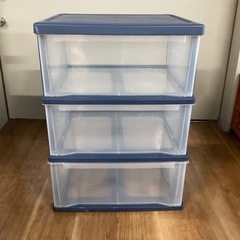 プラ衣装ケース　ブルー３段【町田市再生家具】0530