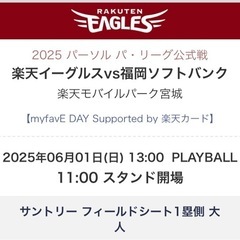 6月1日楽天イーグルスペアチケット