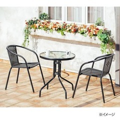 (パラソル付)スチールファニチャー4点セット