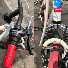 Te080●札幌市内 無料配達●coca-colaコカ・コーラ 26インチ クロスバイク 7段変速 アテネオリンピック 2004 フロントサスペンション 自転車 英式バルブ●USED の画像