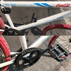 Te080●札幌市内 無料配達●coca-colaコカ・コーラ 26インチ クロスバイク 7段変速 アテネオリンピック 2004 フロントサスペンション 自転車 英式バルブ●USED の画像