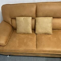 レザーファブリック 3人掛け カウチソファ キャメル L字 シェーズロング コーナー リビング インテリア 中古家具 店頭引取歓迎 R9616の画像