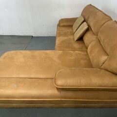 レザーファブリック 3人掛け カウチソファ キャメル L字 シェーズロング コーナー リビング インテリア 中古家具 店頭引取歓迎 R9616の画像