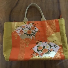 値下げしました💮①正絹袋帯リメイク　A4対応蓋付バッグ　中古美品...