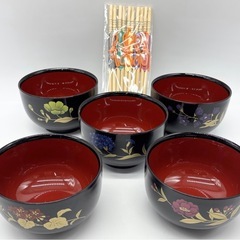 未使用◆大特価‼️どっしり椀◆５客セット◆お箸５客付き◆山中漆器