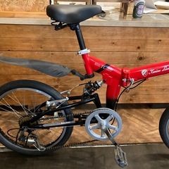 【Ferrariフルサスペンション付き前後タイヤ・チューブ新品！】6段変速　20インチ折りたたみ自転車　レッド×ブラックの画像