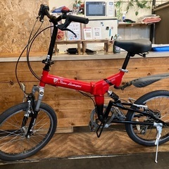 【Ferrariフルサスペンション付き前後タイヤ・チューブ新品！】6段変速　20インチ折りたたみ自転車　レッド×ブラックの画像