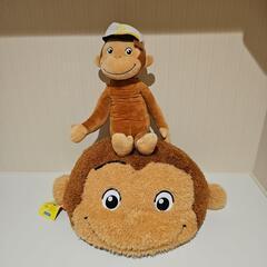 綺麗なお猿のジョージ、お猿クッション、ステッチ、鹿の帽子