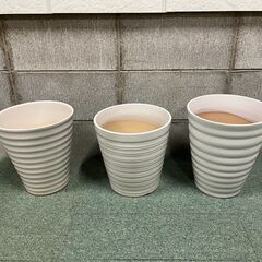 陶器製 植木鉢 3個セット ホワイト 直径25cm×高さ25cm...