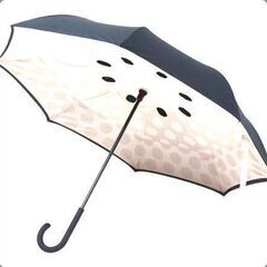 【新品未使用】逆さに開く二重傘 サーカス ドット アーモンド×ブラック 日傘/晴雨兼用傘の画像