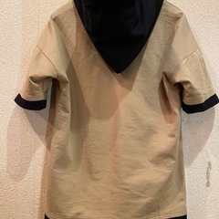 美品フードパーカーフーディ半袖TシャツトレーナースウェットレイヤードプルオーバーHoodieメンズレディースユニセックス黒ベージュの画像
