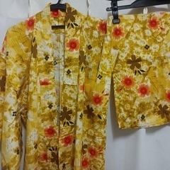 浴衣・帯セット 黄色 オレンジ 花柄