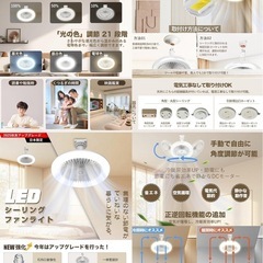 シーリングファンライト LED 2000LM E26口金 調色調光 風量調整 タイマー機能 天井照明 小型 軽量 簡単取り付けの画像