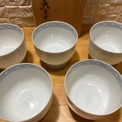 湯呑み5客セット　大吉窯　淡雪　高台汲出揃　 木箱入りの画像