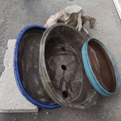 陶器製の盆栽鉢 　3鉢の画像