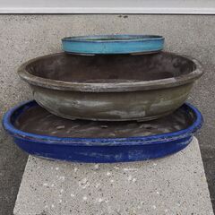 陶器製の盆栽鉢 　3鉢の画像
