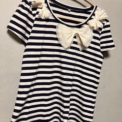 白リボン付☆ボーダー半袖Tシャツ