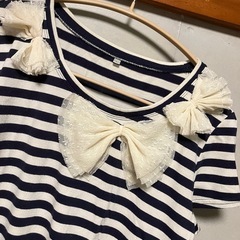 白リボン付☆ボーダー半袖Tシャツの画像