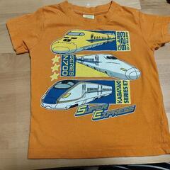110cm 電車 Tシャツ オレンジ プリント割れありの画像