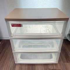 アイリスオーヤマ　3段　ウッドトップチェスト