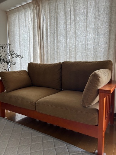 【兵庫県】カフェ風ソファ　キャメル　2人掛け　　直接取引