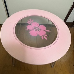 折りたたみガラステーブル　ピンク