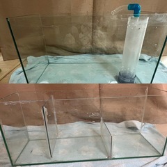 ガラス蓋付き　オーバーフロー水槽と濾過そうセット