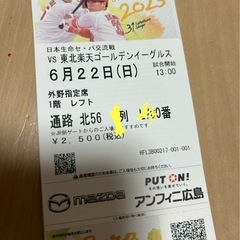 6/22広島カープチケット10枚