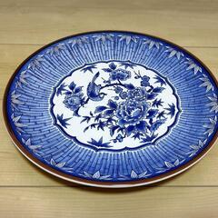 青　花柄　陶器　大皿　平皿　刺身盛り付け皿　オードブル　和食器