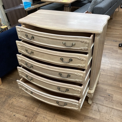 ジモティー限定価格！S353 ⭐ 輸入家具 アンティークチェスト 5段 猫足 幅91cm USED 
