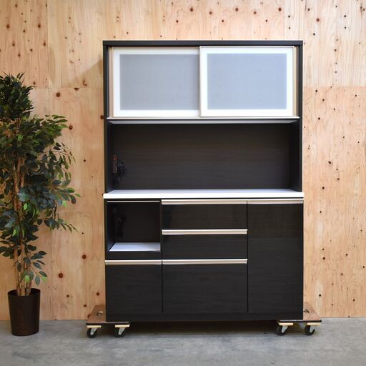 【9/21中直】≪zyt2201ジ≫ インテリア岩永 キッチンボード/食器棚 幅140cm クローディア(BK)140KB 木目調ダークブラウン/中古家具/宮城県仙台市 70519-13