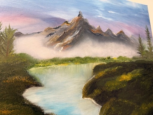 風景画 油彩 山と川の風景　F20
