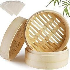 蒸し布2枚付き⭐️天然竹 せいろ 蒸し器 2段 21cm セット...