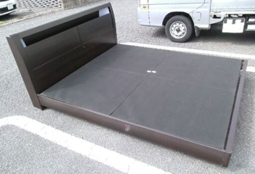 中古 ワイドクイーンサイズ ベッドフレーム コンセント 照明 収納付き W170cm×D215cm×H92(24)cm
