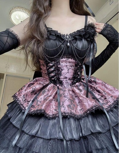 【新品】ゴスロリ・ロリータドレス 黒とピンク  羽織り付き