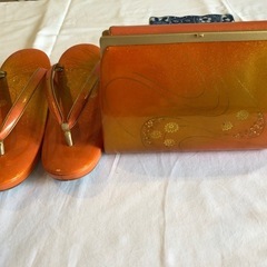 オレンジの和装用バッグと草履セット