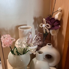 花瓶　ビーズフラワー　ニットフラワー　　　
