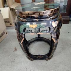 中国家具 椅子 黒檀 黒 鳥 植物柄 高さ48cm 幅37cm アンティーク 中国 中華 レトロ家具の画像