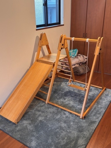 天然木 ジャングルジム ブランコ 滑り台 室内遊具