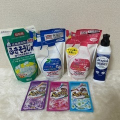 食器用洗剤、住居用洗剤、トイレマジックリン、試供品柔軟仕上げ剤３つ
の画像