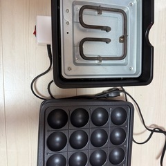 【２つセット】ミニホットプレート 3WAY 平・波型・たこ焼き 一人用　二人用、山善グリル鍋の画像