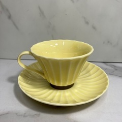 2505-925 光洋陶器 花伝 黄コーヒーカップ&ソーサー バ...