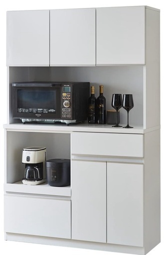 KAGUCOCO 食器棚 レンジ台 完成品 [ナポリ 幅120(116.3)cm 鏡面ホワイト] コンセント付 レンジ台 キッチン収納 キッチンボード 大川 家具 おしゃれ