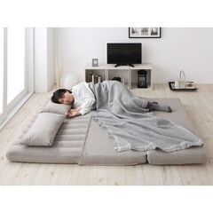 新品未使用　３WAYソファベッド　２人掛け　２P　クッション２個付き　ネイビーファブリックの画像