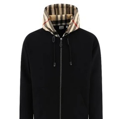 Burberryチェックフードコットンジップフーディ